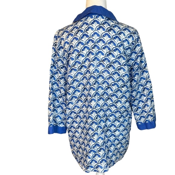 Sigrid Olsen 100% Linen Tunic Blouse Women’s Medium Blue White 3/4 Sleeve Beach - Picture 4 of 10